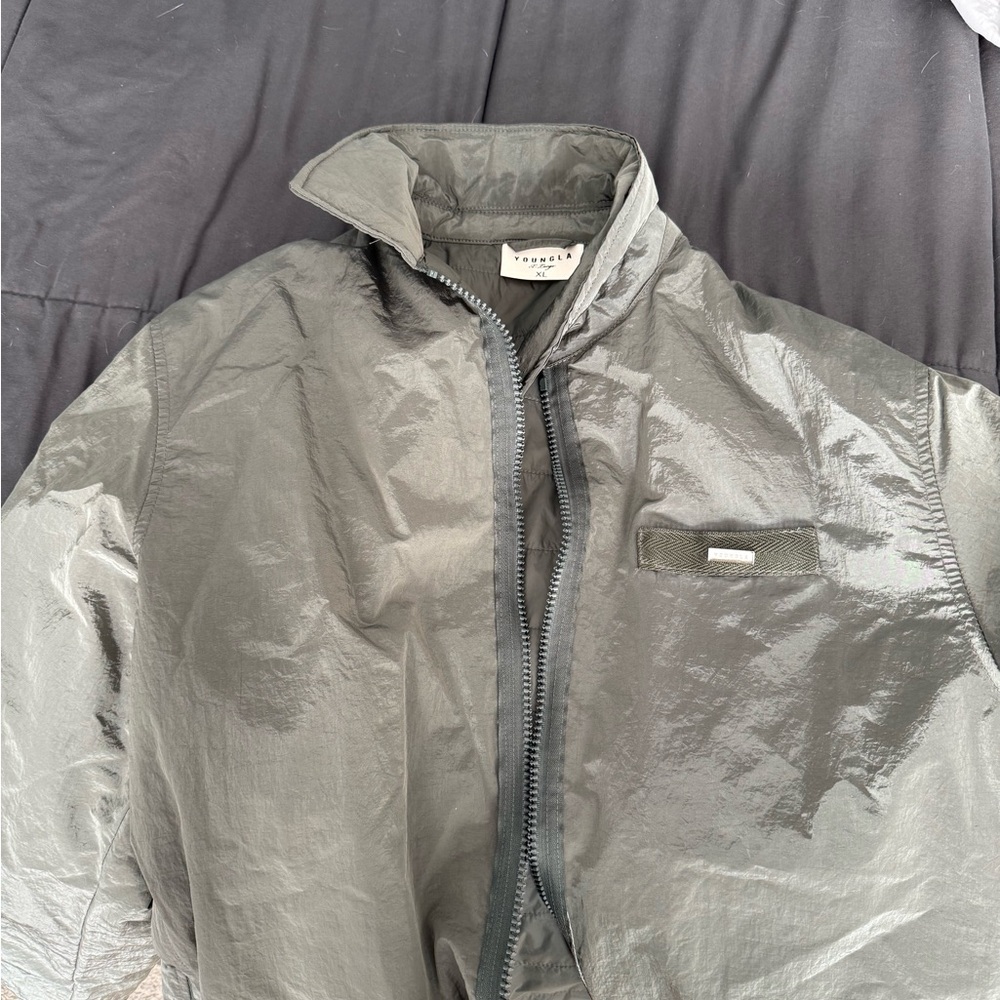 YoungLA Men's Shiny Black Bomber Jacket